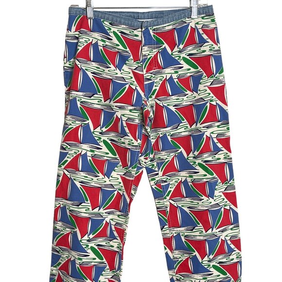 Tommy Hilfiger Sailboat Print Cropped Pants Size 4 Blue Red Nautical Cotton - Picture 3 of 11